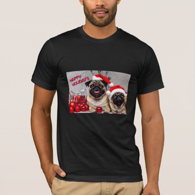 Camiseta Felices fiestas Mascota Perro Pug Fun (Anverso)