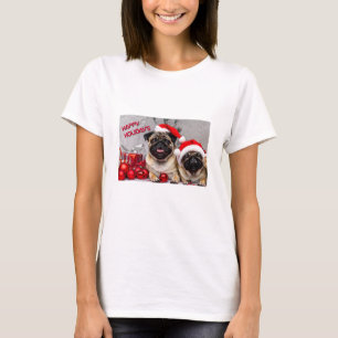 Camiseta Felices fiestas Mascota Perro Pug Fun