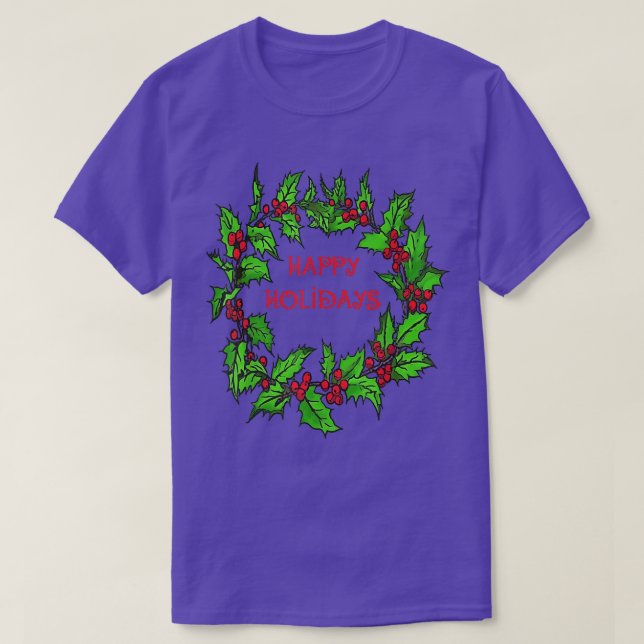 Camiseta Felices fiestas Navidades Holly Wreath (Diseño del anverso)