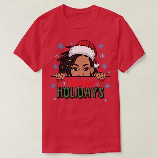 Camiseta Felices fiestas Navidades Nieve Melanin Mujeres Ne (Diseño del anverso)
