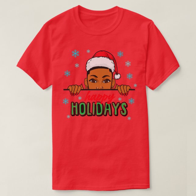 Camiseta Felices fiestas Navidades Nieve Melanin Mujeres Ne (Diseño del anverso)