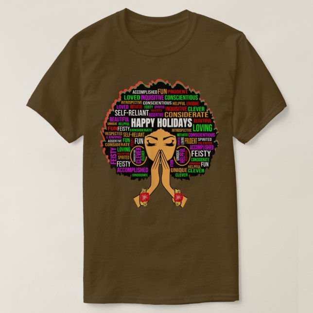 Camiseta Felices Fiestas Orando Melanin Reina Sista Negra W (Diseño del anverso)