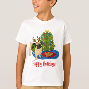 Camiseta Felices fiestas Pug Tees y Swets