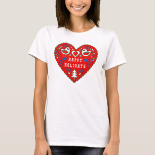 Camiseta Felices fiestas Red Festive Folk Art Heart