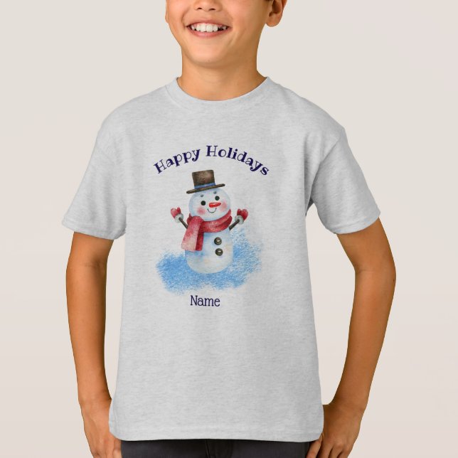Camiseta Felices Fiestas Retro Snowman, Juventud XS - XL (Anverso)