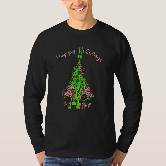 Camiseta Felices Fiestas Un Árbol De Navidad Rosa Verde Pai (Anverso)