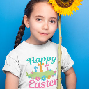 Camiseta Felices Flores de Pascua Niños Cristianos Cruzados