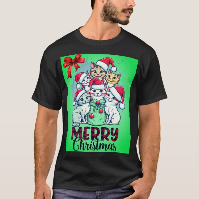 Camiseta Felices gatos de Navidad - Diversión felina dulce  (Anverso)
