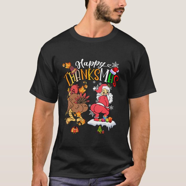 Camiseta Felices gracias Turquía Papá Noel Día de Acción de (Anverso)