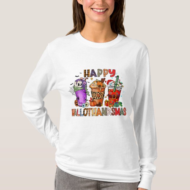 Camiseta Felices Hallothanksmas Café de Halloween Latte Gra (Anverso)