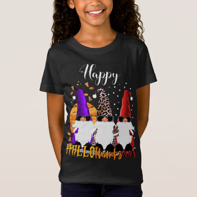 Camiseta Felices Hallothanksmas Gnomes Halloween Navidades (Anverso)