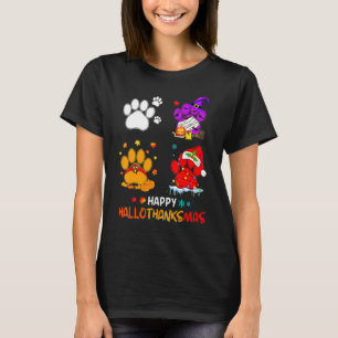 Camiseta Felices Hallothanksmas Perros De Paw Y Pista De Ca