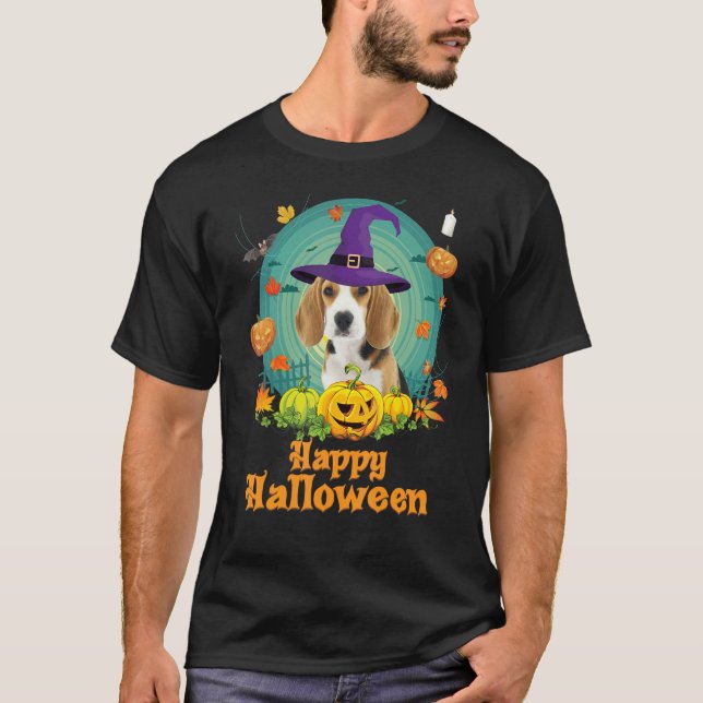 Camiseta Felices Halloween Beagle Dompkin Witch Ghost Cut (Anverso)