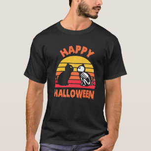 Camiseta Felices Halloween Black Cat Skeleton