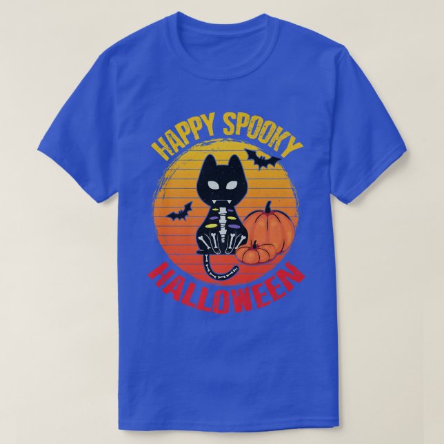Camiseta Felices Halloween Cute Cat Skeleton Funny Vin (Diseño del anverso)