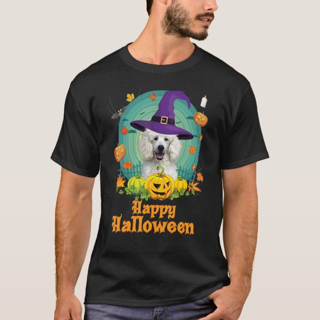 Camiseta Felices Halloween Poodle Dompkin Witch Ghost Cut (Anverso)