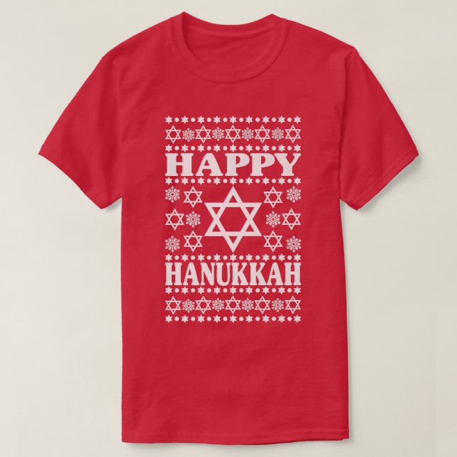 Camiseta Felices Hanukkah Hombres Mujeres Niños, Estrellas  (Diseño del anverso)