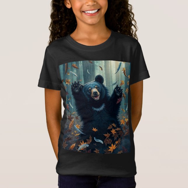 Camiseta Felices hojas de oscilación de oso negro (Anverso)