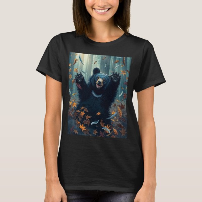Camiseta Felices hojas de oscilación de oso negro (Anverso)