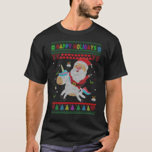 Camiseta Felices Holigays Santa Riding Unicorn Lgbt Orgullo