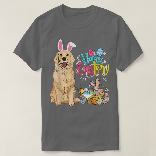 Camiseta Felices Huevos de Pascua Jóven Perro Dorado Niños  (Diseño del anverso)