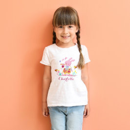 Camiseta Felices Jardín de Conejo Rosa de Pascua Personaliz