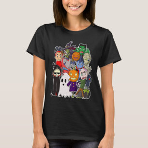Camiseta Felices monstruos aterradores de Halloween colgand
