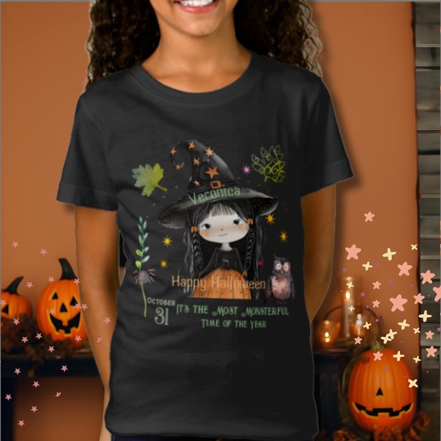 Camiseta Felices monstruos de Halloween (Happy Halloween Monsters Cute Witch T-Shirt)