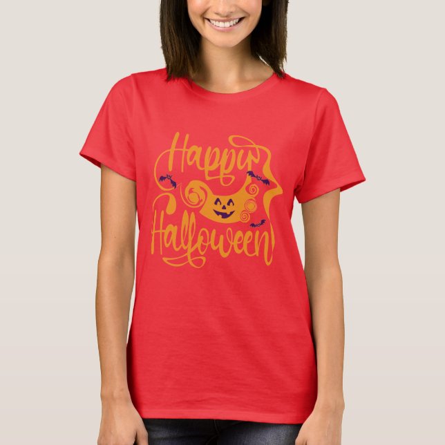 Camiseta Felices murciélagos de Halloween jack o lantern T- (Anverso)
