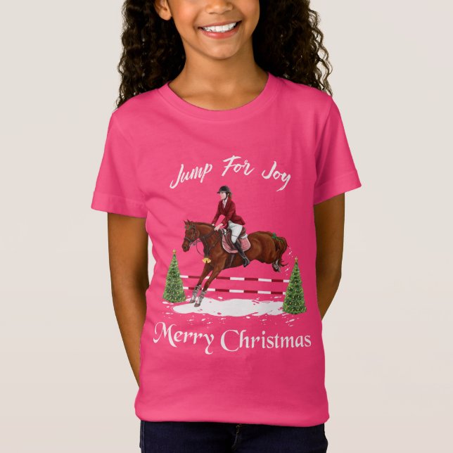 Camiseta Felices Navidad, caballo de salto inglés ecuestre (Anverso)