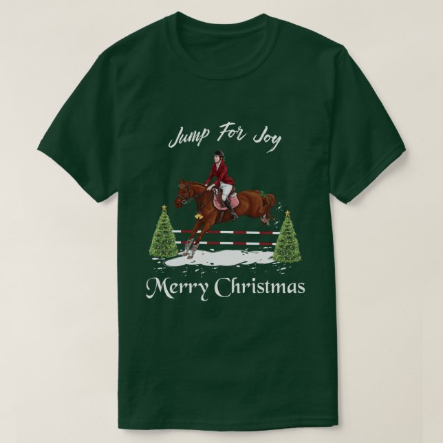 Camiseta Felices Navidad, caballo de salto inglés ecuestre (Diseño del anverso)