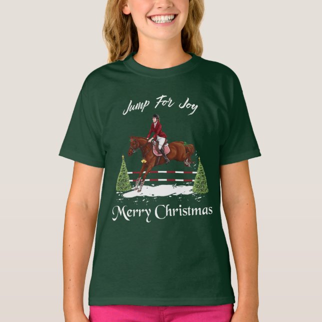Camiseta Felices Navidad, caballo de salto inglés ecuestre (Anverso)