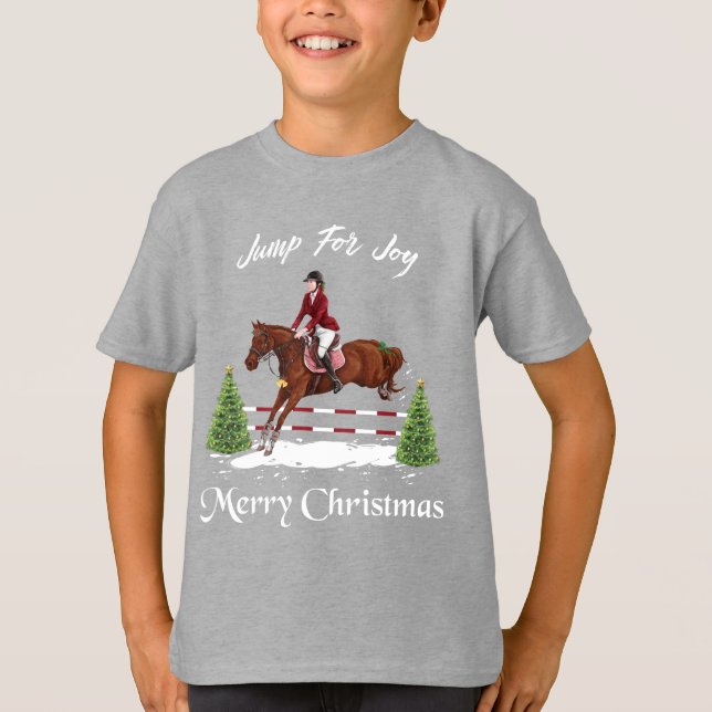 Camiseta Felices Navidad, caballo de salto inglés ecuestre (Anverso)
