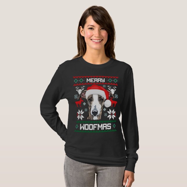 Camiseta Felices Navidad de Woofmas del galgo italiano (Anverso completo)