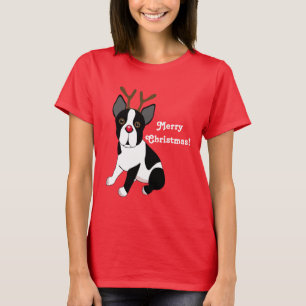 Camiseta ¡Felices Navidad! Perro del reno de Boston Terrie