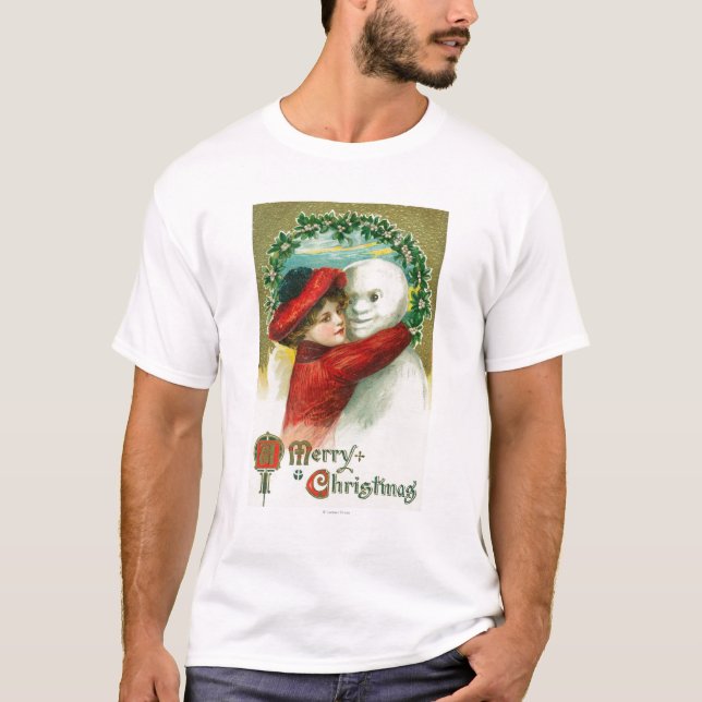 Camiseta Felices Navidad que abrazan escena del muñeco de (Anverso)