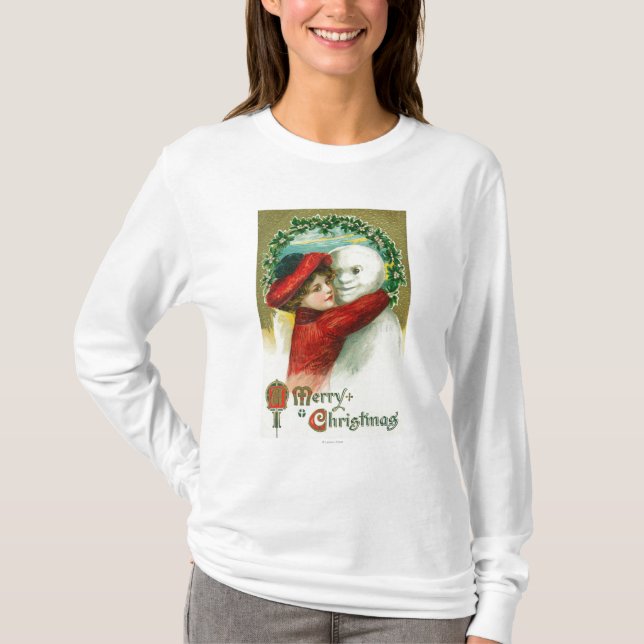 Camiseta Felices Navidad que abrazan escena del muñeco de (Anverso)
