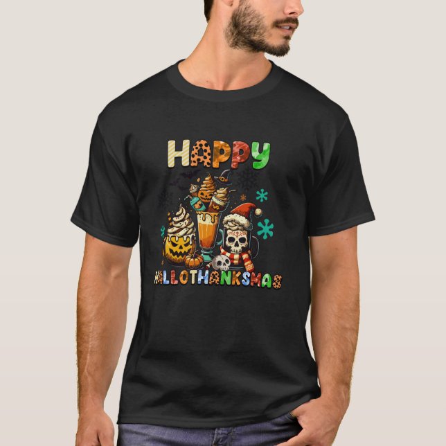 Camiseta Felices Navidades de Halloween del café Hallothank (Anverso)