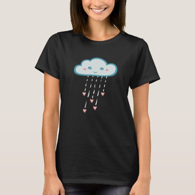 Camiseta Felices nubes de lluvia azul llueve en corazones r (Anverso)