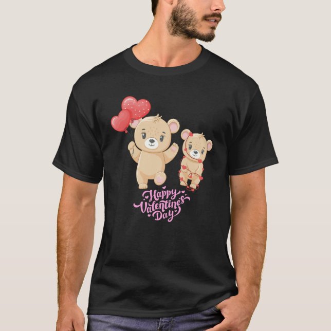 Camiseta Felices Osos y Corazones del Día de San Valentín (Anverso)