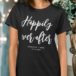Camiseta Felices para siempre Bodas Personalizadas Negro