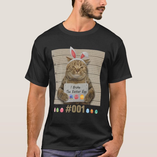 Camiseta Felices Pascua, conejito y gato, hombres de la can (Anverso)