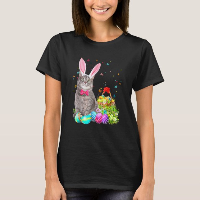 Camiseta Felices Pascua, conejito y gato, hombres de la can (Anverso)