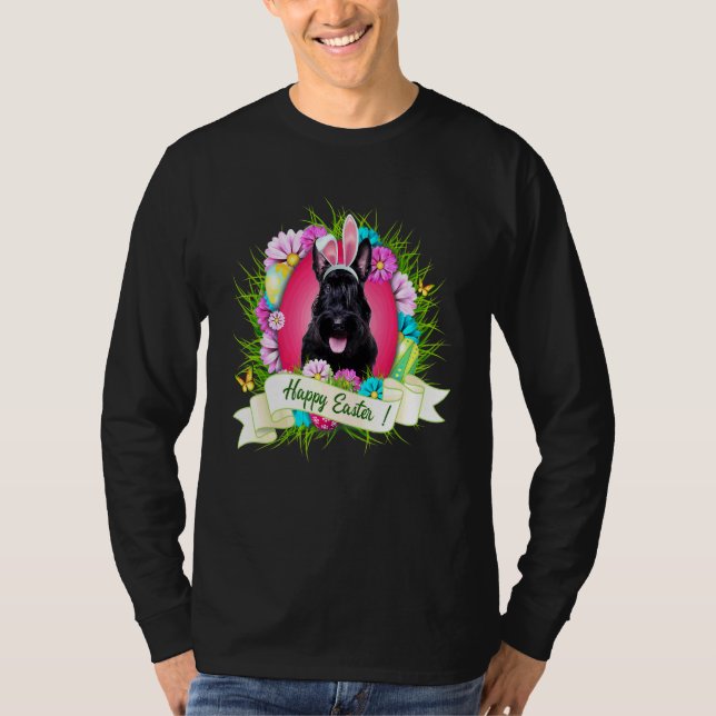 Camiseta Felices Pascuas Escocesas Terrier Usando Areja De  (Anverso)
