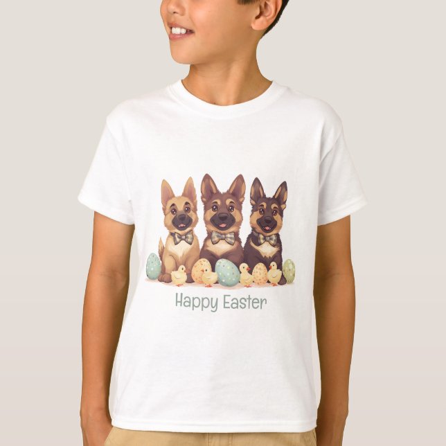 Camiseta Felices Perros del Pastor Alemán de Pascua (Anverso)