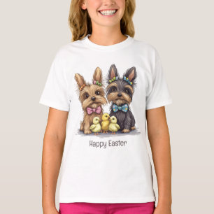 Camiseta Felices Perros Terrier de Yorkshire en Pascua