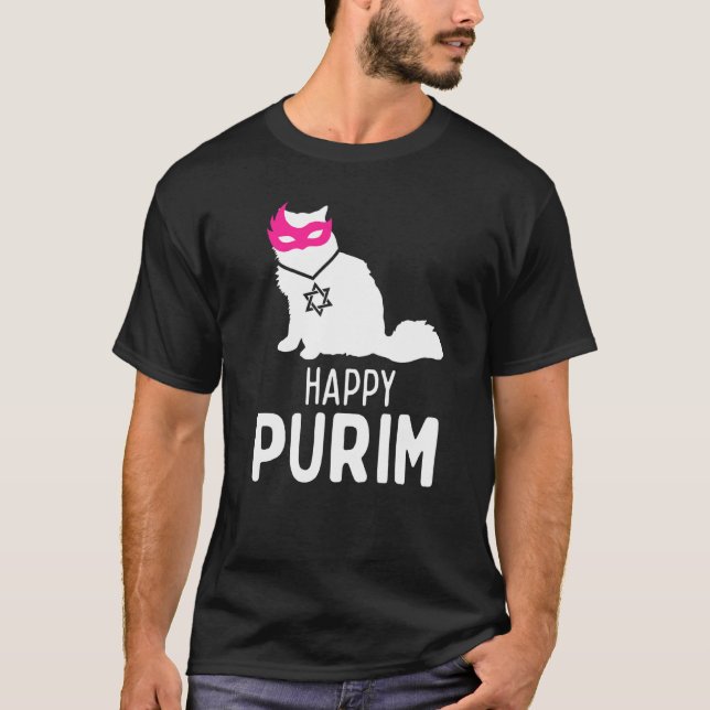 Camiseta Felices Purim Disstume Idea Gato Feria Judía Hebre (Anverso)
