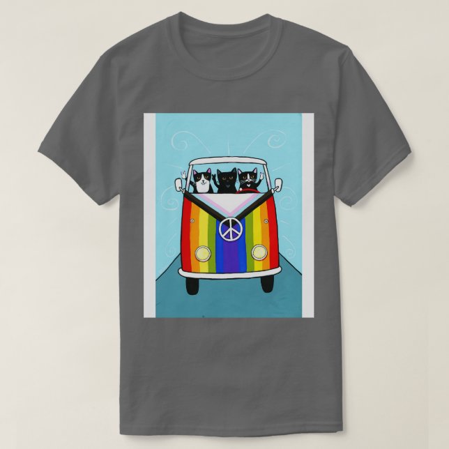 Camiseta Felices travesías en arco iris con gatos (Diseño del anverso)