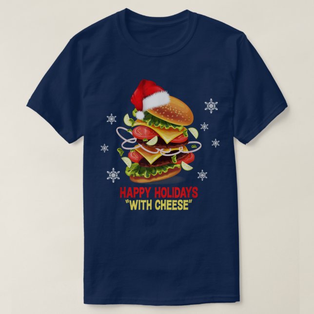 Camiseta Felices vacaciones con hamburguesa navideña (Diseño del anverso)