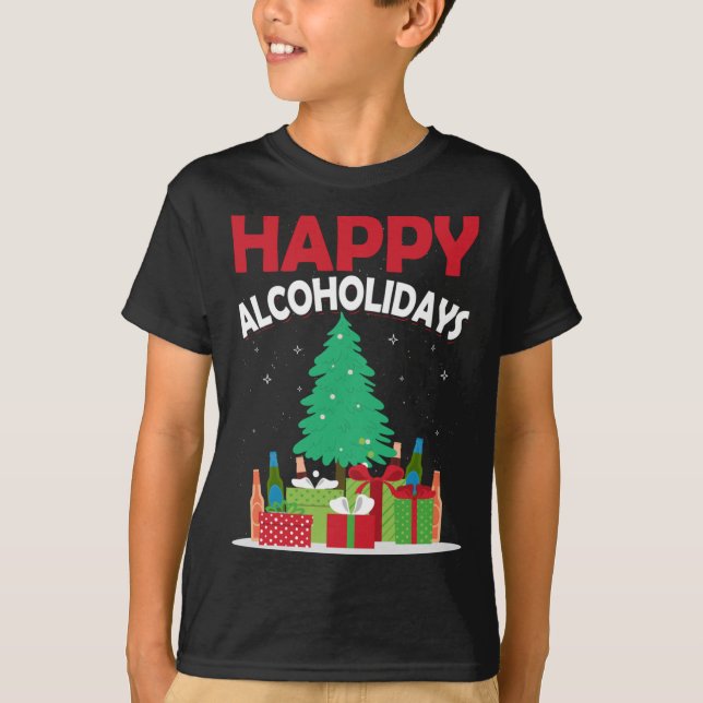 Camiseta Felices vacaciones de Navidades de alcohol Pun Gif (Anverso)